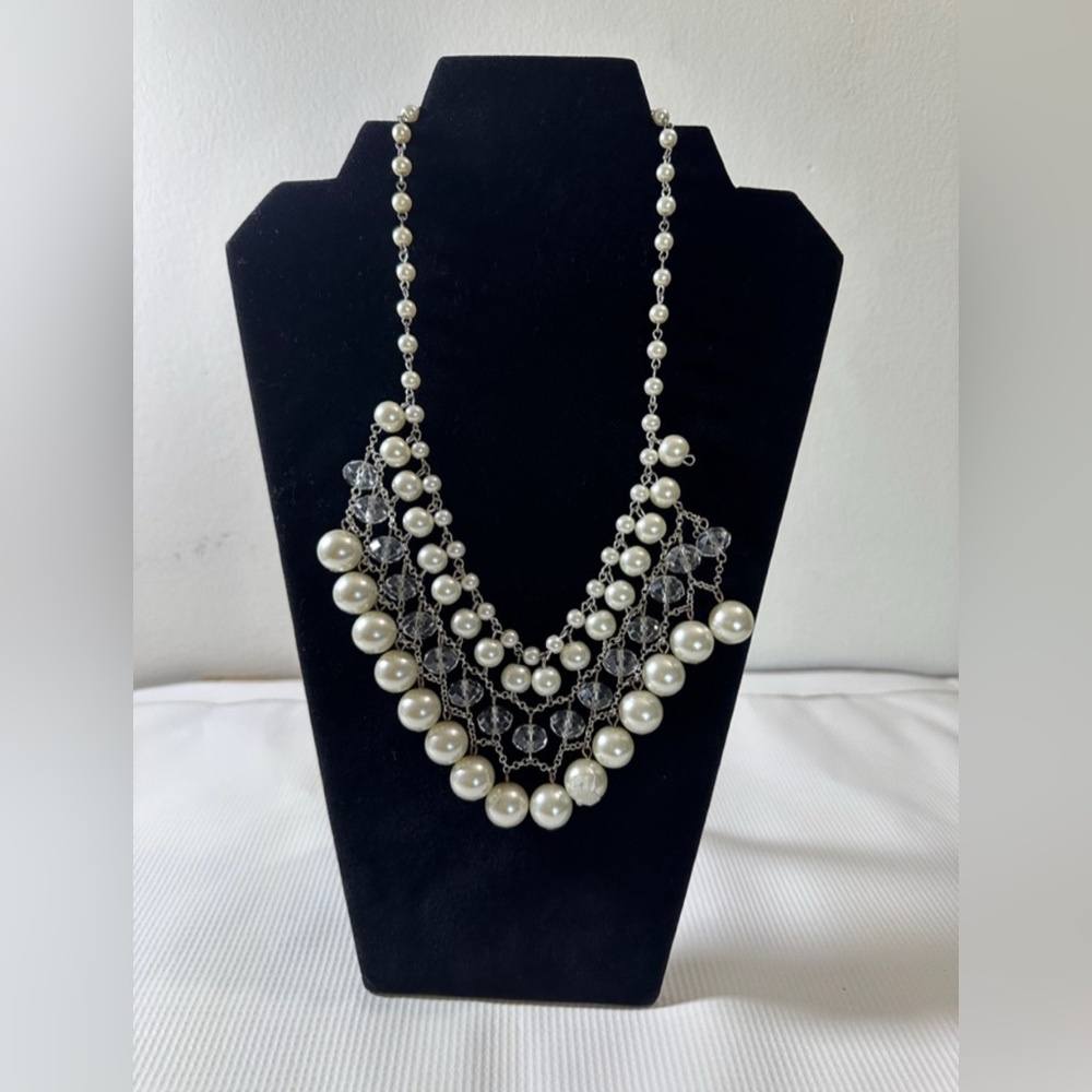 Elegant Pearl-Style Multi-Strand Statement Necklace - White